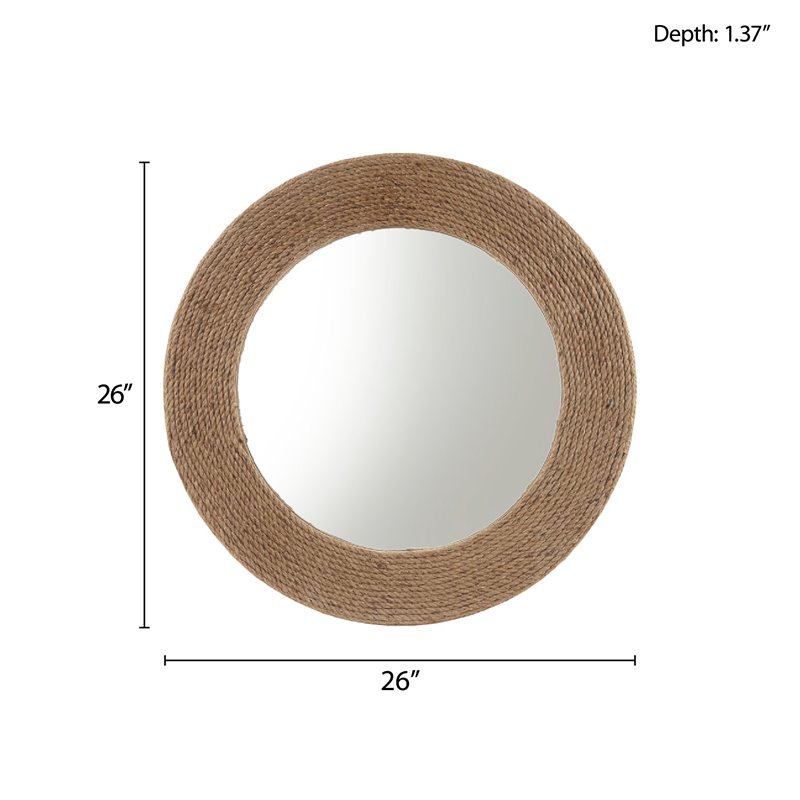 Madison Park Cove Round Coastal Glass Jute and MDF Mirror in Natural