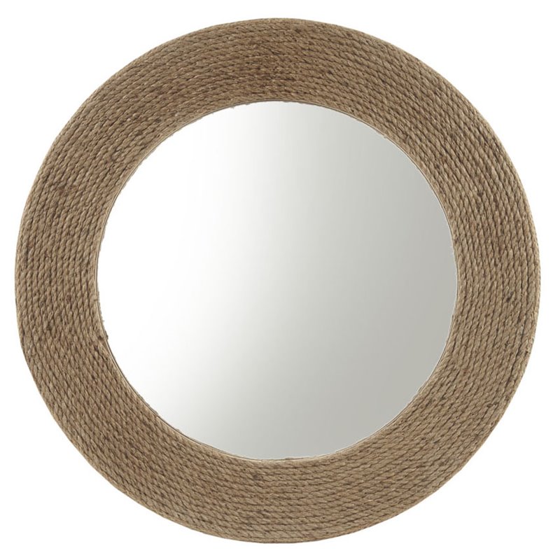 Madison Park Cove Round Coastal Glass Jute and MDF Mirror in Natural