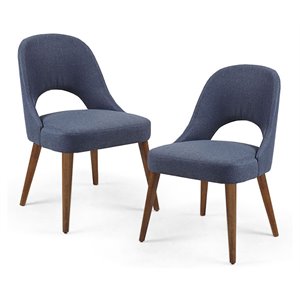 INK+IVY Nola 19.5&quot Solid Wood and Polyester Dining Chairs in Navy ( Set of 2)