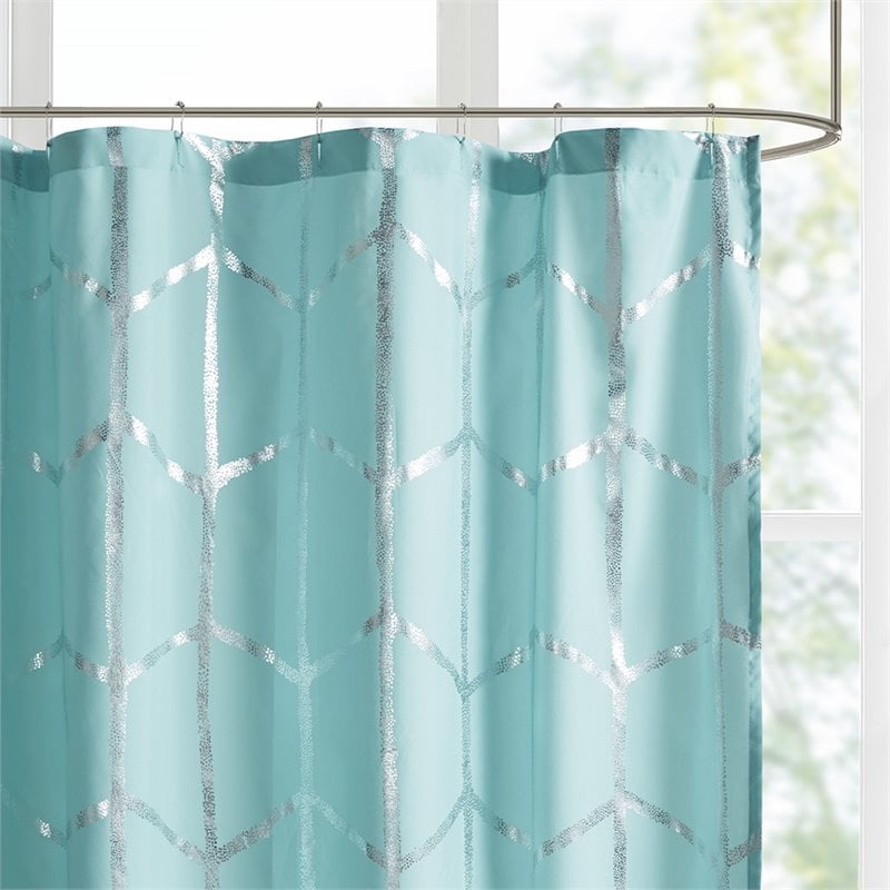 Intelligent Design Raina Polyester Microfiber Shower Curtain in Aqua Blue/Silver