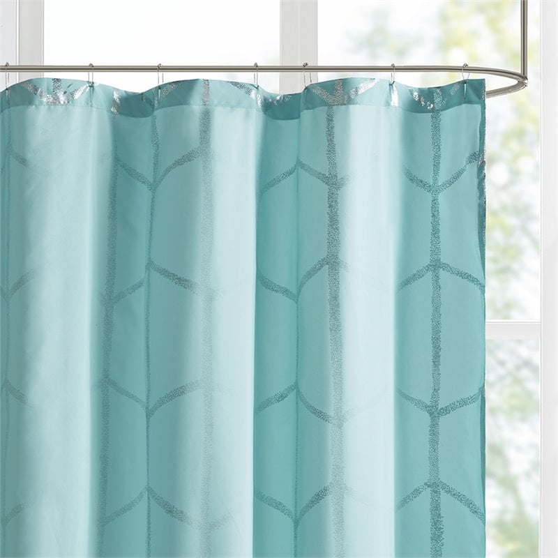 Intelligent Design Raina Polyester Microfiber Shower Curtain in Aqua Blue/Silver