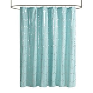 Intelligent Design Raina Polyester Microfiber Shower Curtain in Aqua Blue/Silver