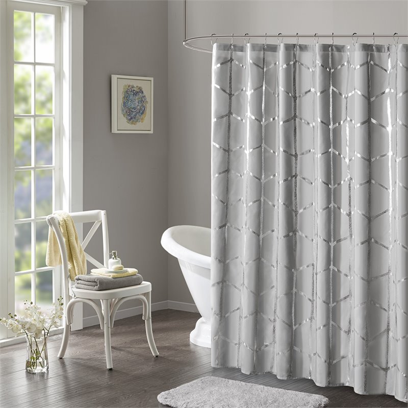 Intelligent Design Raina Polyester Microfiber Shower Curtain in Gray/Silver
