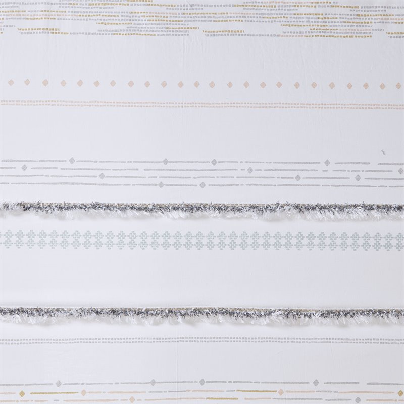 INK+IVY Nea Cotton Printed Shower Curtain with Trims in Off White/Gray