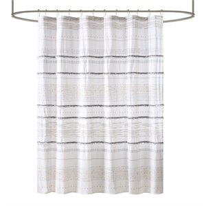 INK+IVY Nea Cotton Printed Shower Curtain with Trims in Off White/Gray