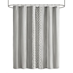 INK+IVY Imani Cotton Printed Shower Curtain with Chenille Stripe in Gray