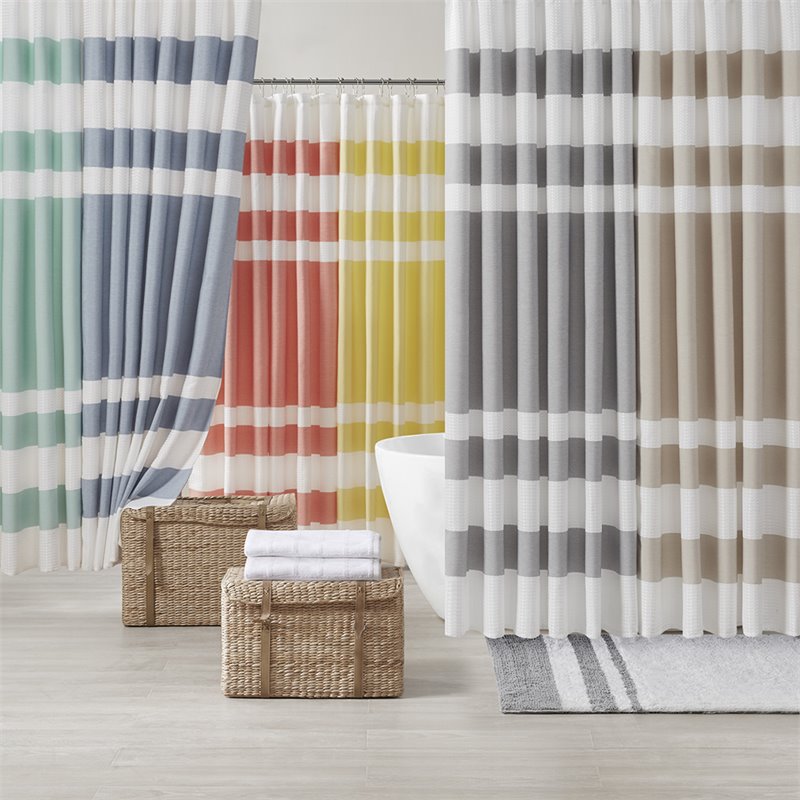 Madison Park Spa Waffle Weave Woven Polyester Shower Curtain in Aqua Blue