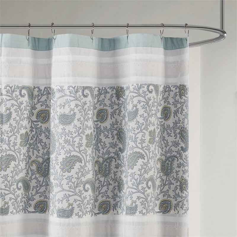 Madison Park Dawn Cotton Printed and Pieced Shower Curtain in Blue