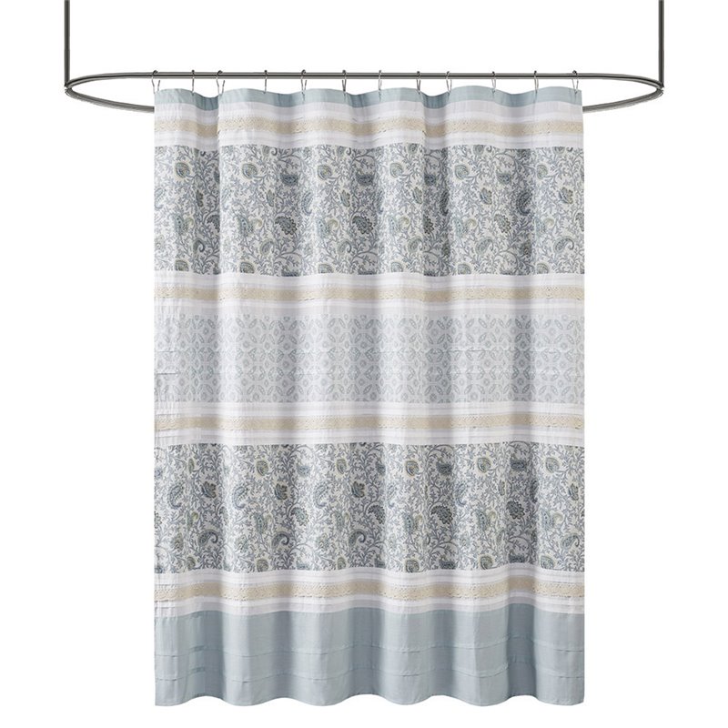 Madison Park Dawn Cotton Printed and Pieced Shower Curtain in Blue