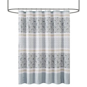 Madison Park Dawn Cotton Printed and Pieced Shower Curtain in Blue