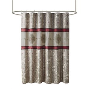 Madison Park Donovan Polyester Jacquard Shower Curtain w/ Embroidery in Red