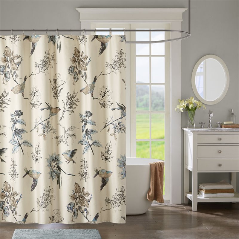 Madison Park Quincy Cotton Printed Shower Curtain in Khaki Brown