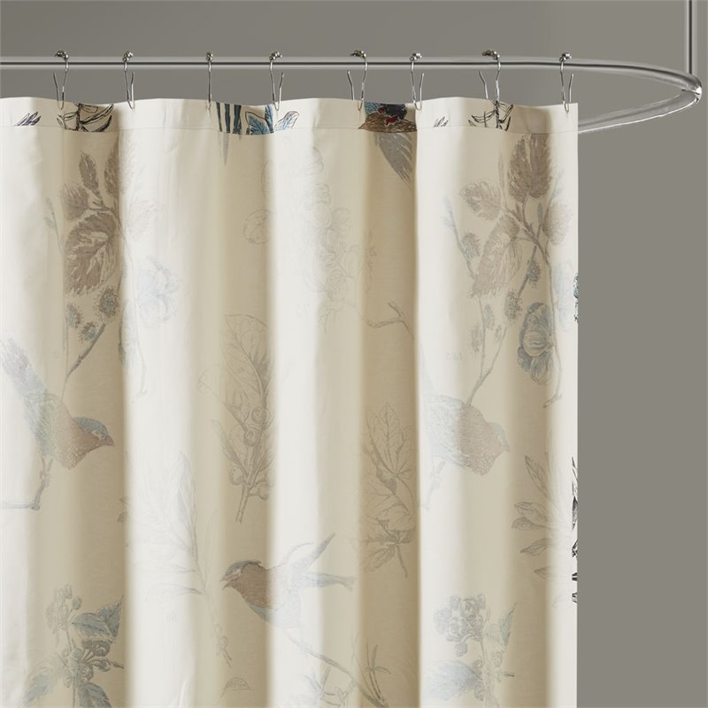 Madison Park Quincy Cotton Printed Shower Curtain in Khaki Brown