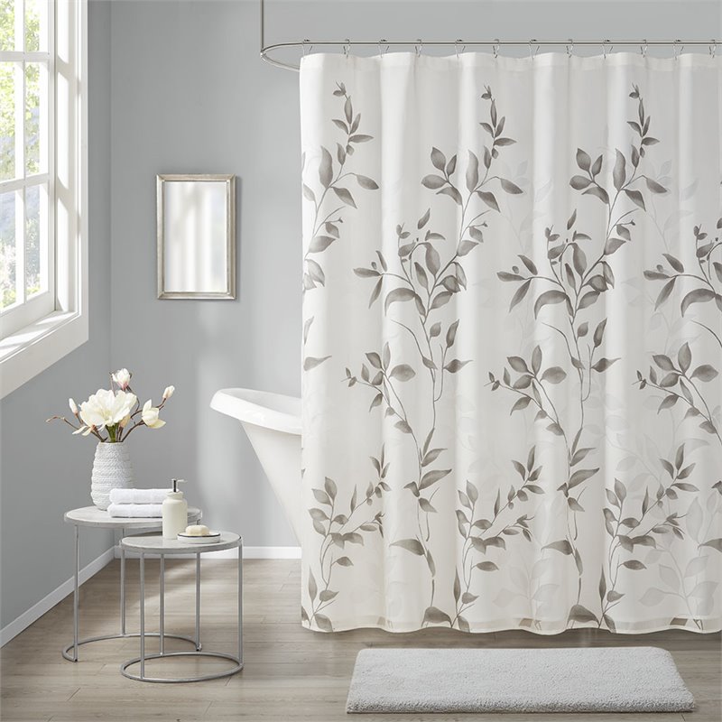 Madison Park Cecily Rayon Polyester Printed Burnout Shower Curtain in Gray