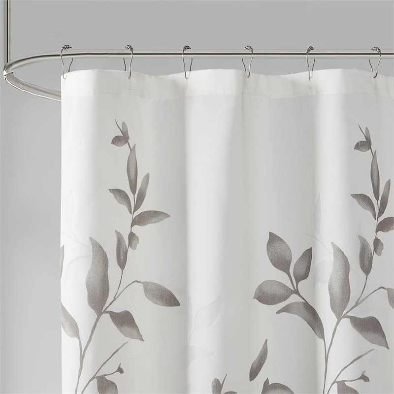 Madison Park Cecily Rayon Polyester Printed Burnout Shower Curtain in Gray