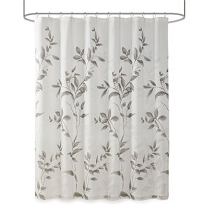 Madison Park Cecily Rayon Polyester Printed Burnout Shower Curtain in Gray
