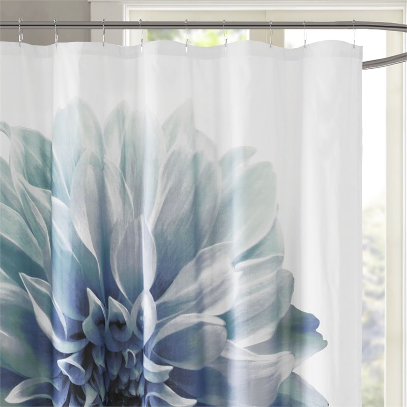 Madison Park Norah Cotton Printed Shower Curtain in Aqua Blue
