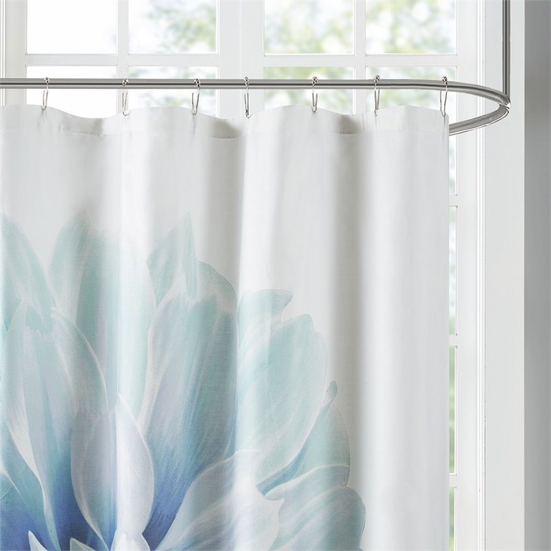 Madison Park Norah Cotton Printed Shower Curtain in Aqua Blue