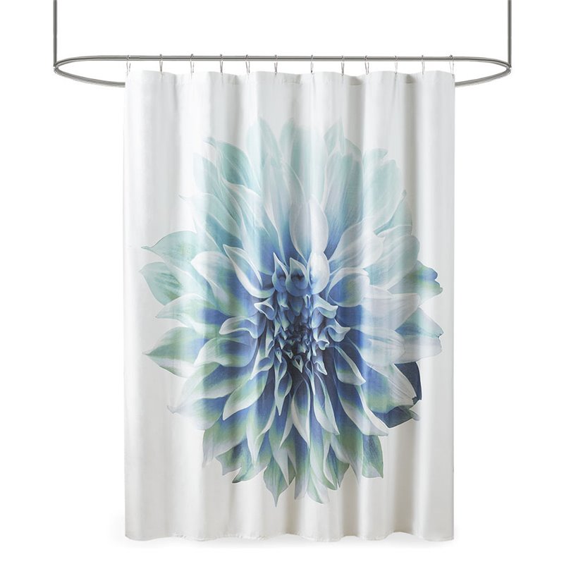 Madison Park Norah Cotton Printed Shower Curtain in Aqua Blue