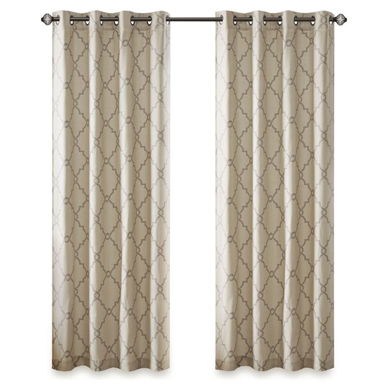 Madison Park Saratoga Polyester Fabric Geometric Fretwork Panel in Beige