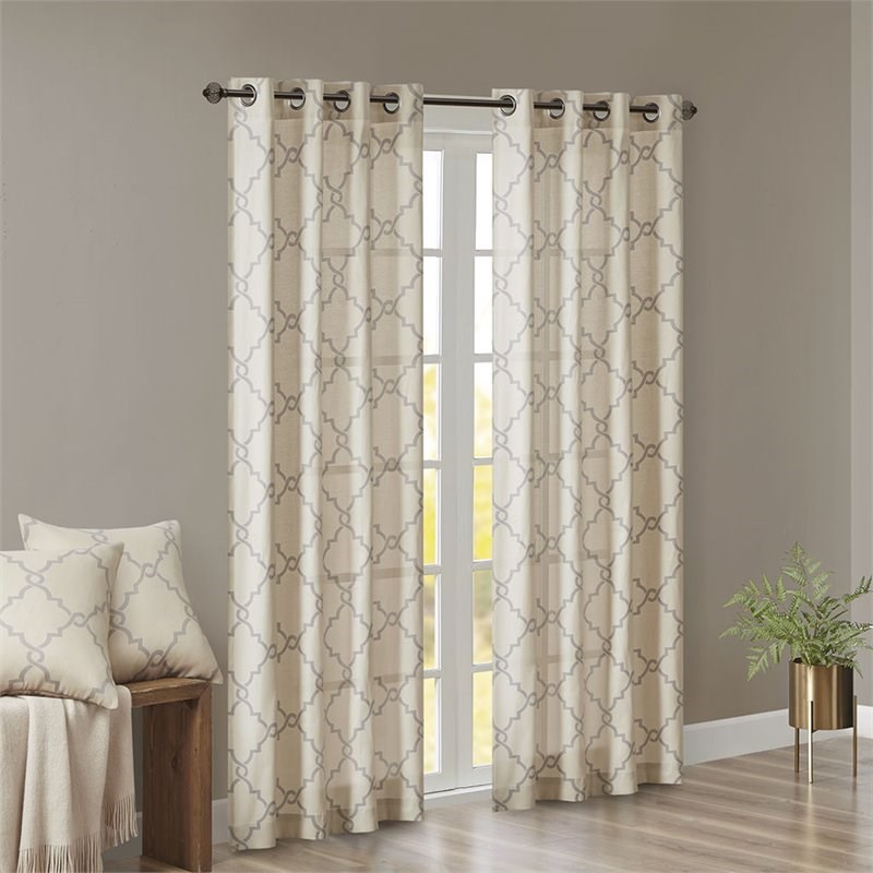 Madison Park Saratoga Polyester Fabric Geometric Fretwork Panel in Beige
