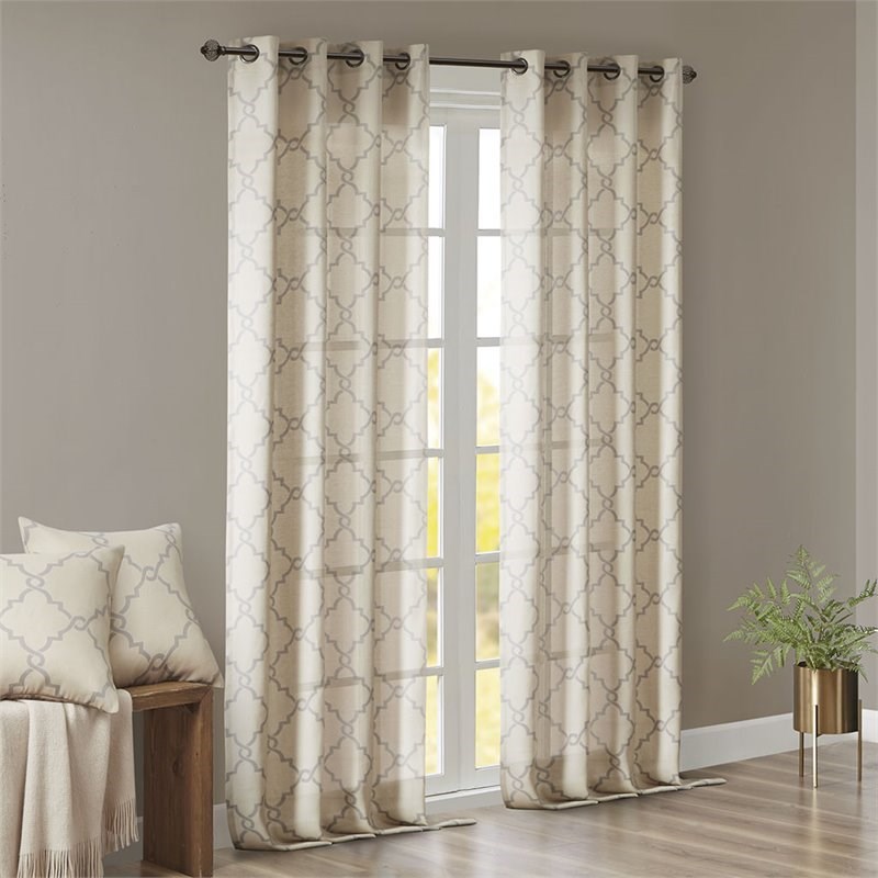 Madison Park Saratoga Polyester Fabric Geometric Fretwork Panel in Beige