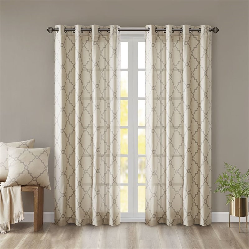Madison Park Saratoga Polyester Fabric Geometric Fretwork Panel in Beige