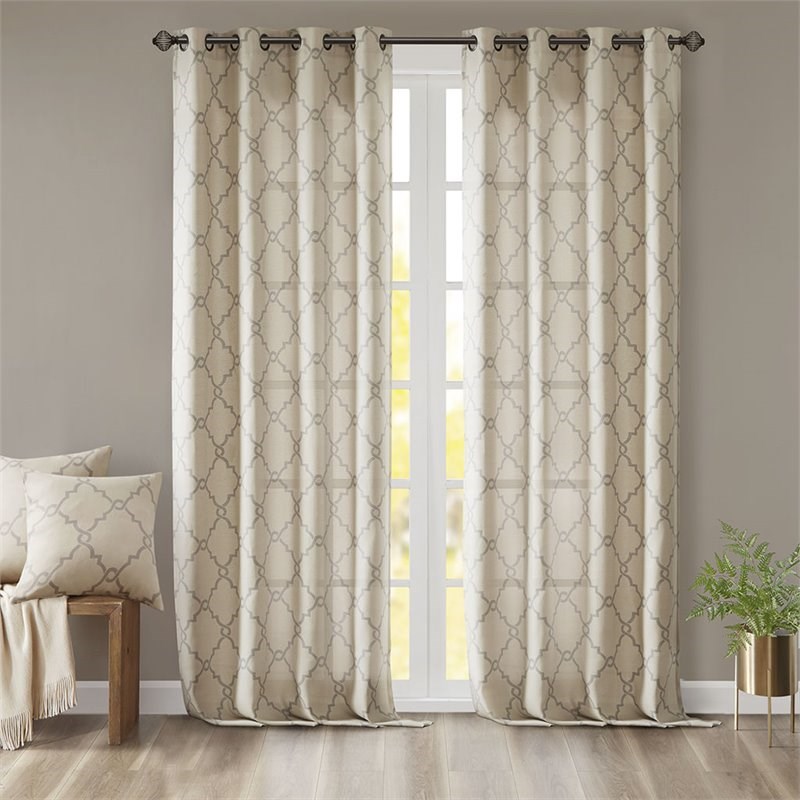 Madison Park Saratoga Polyester Fabric Geometric Fretwork Panel in Beige
