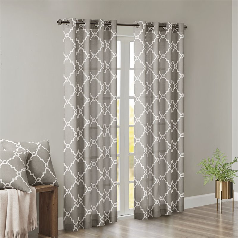 Madison Park Saratoga Polyester Fabric Geometric Fretwork Panel in Gray