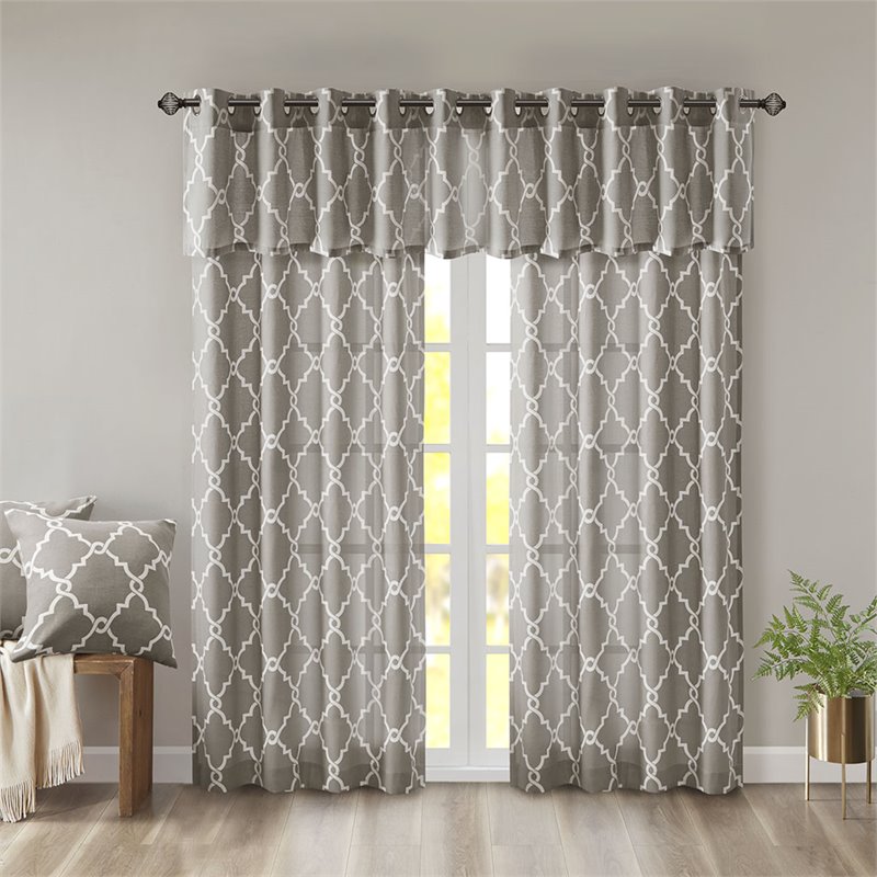 Madison Park Saratoga Polyester Fabric Geometric Fretwork Panel in Gray