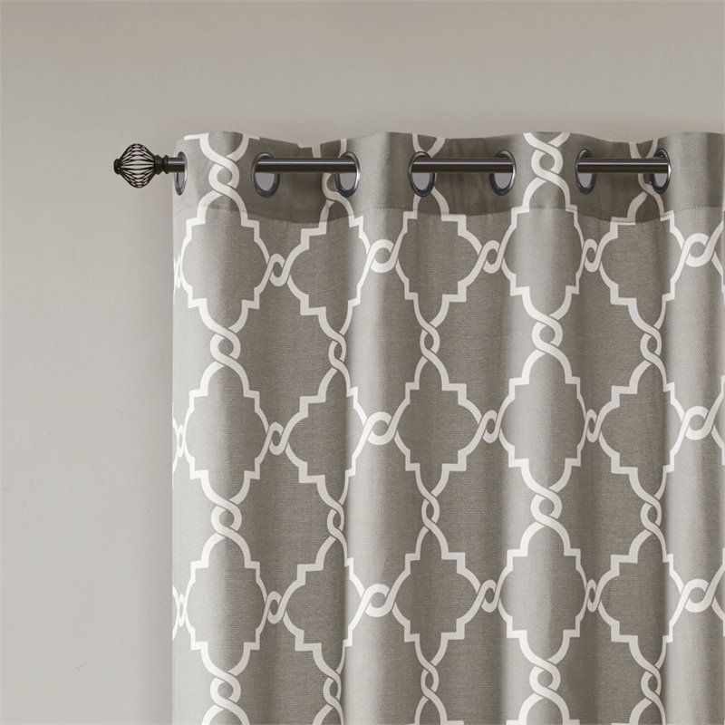 Madison Park Saratoga Polyester Fabric Geometric Fretwork Panel in Gray