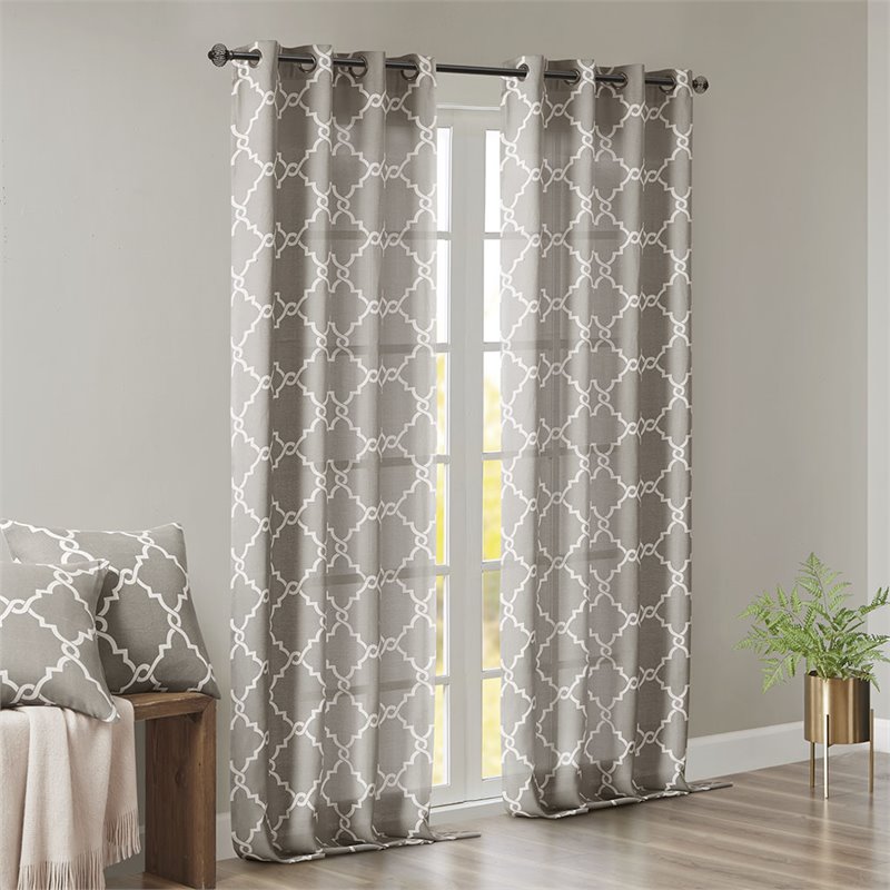 Madison Park Saratoga Polyester Fabric Geometric Fretwork Panel in Gray