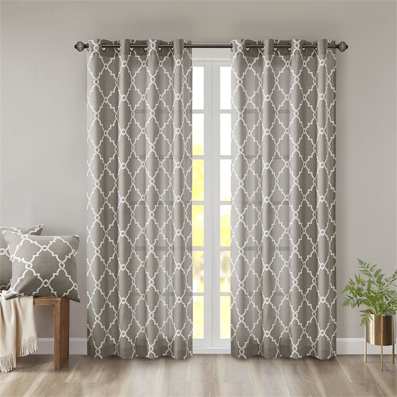 Madison Park Saratoga Polyester Fabric Geometric Fretwork Panel in Gray