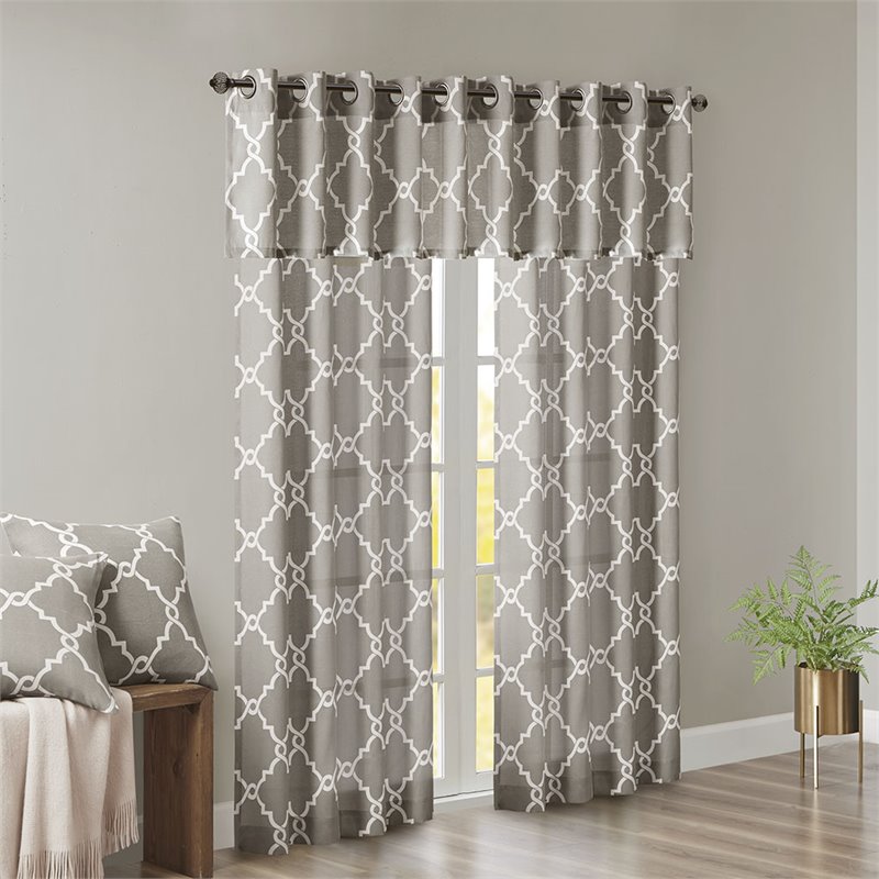 Madison Park Saratoga Polyester Fabric Geometric Fretwork Panel in Gray