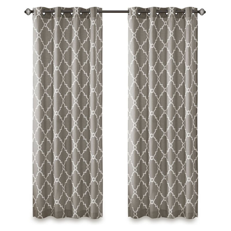 Madison Park Saratoga Polyester Fabric Geometric Fretwork Panel in Gray