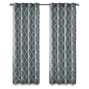 madison park saratoga polyester fabric geometric fretwork panel in blue