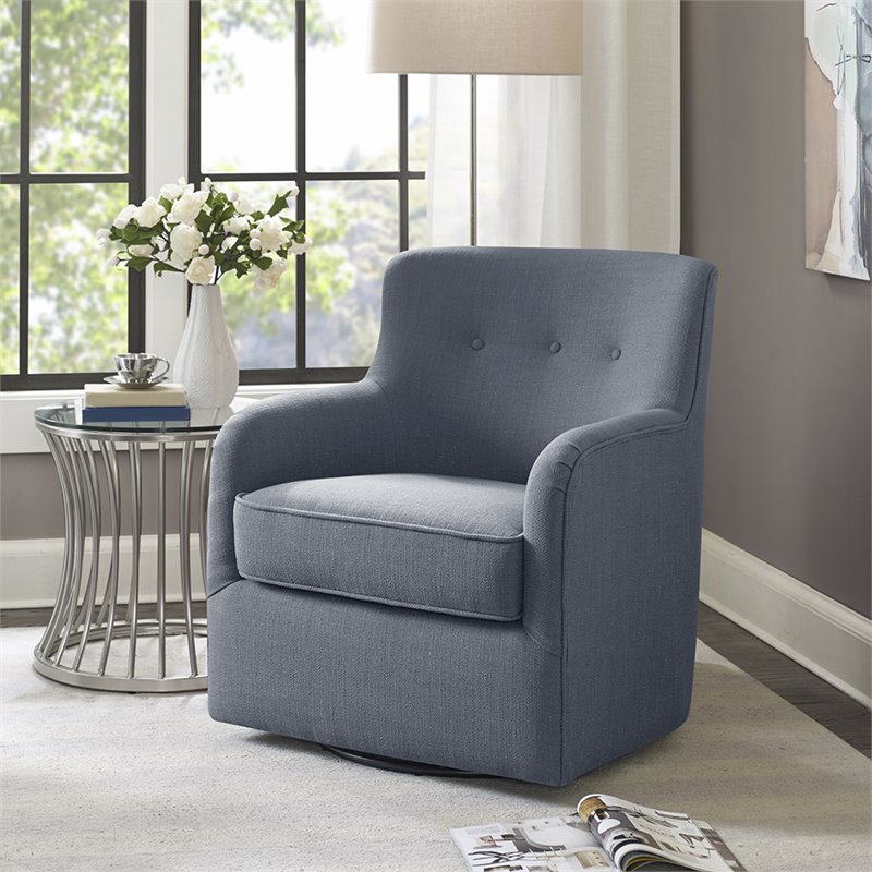 Madison Park Adele Solid Wood and Polyester Fabric Swivel Chair in Blue