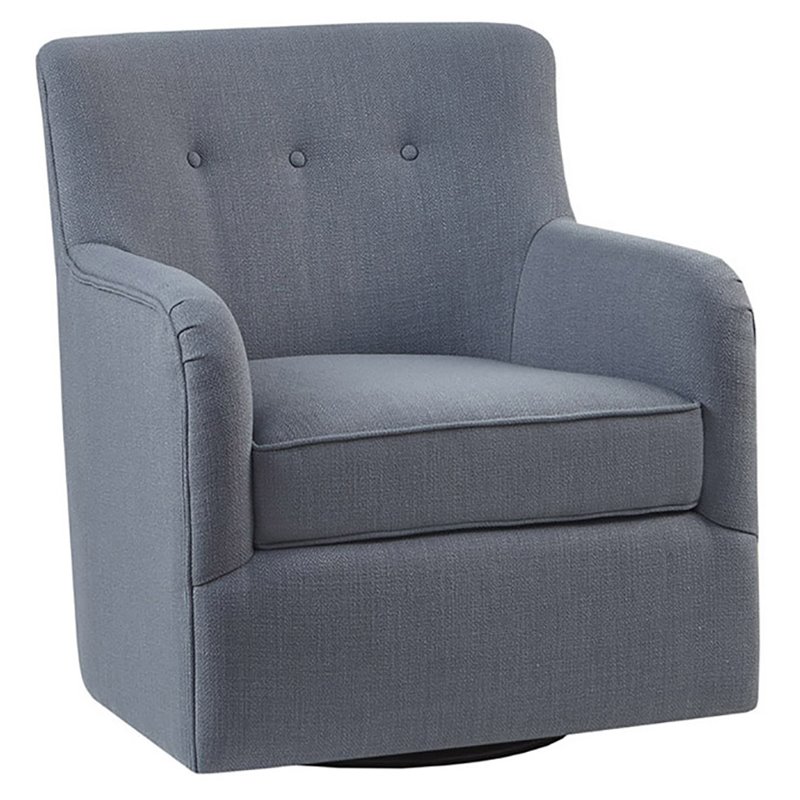 Madison Park Adele Solid Wood and Polyester Fabric Swivel Chair in Blue