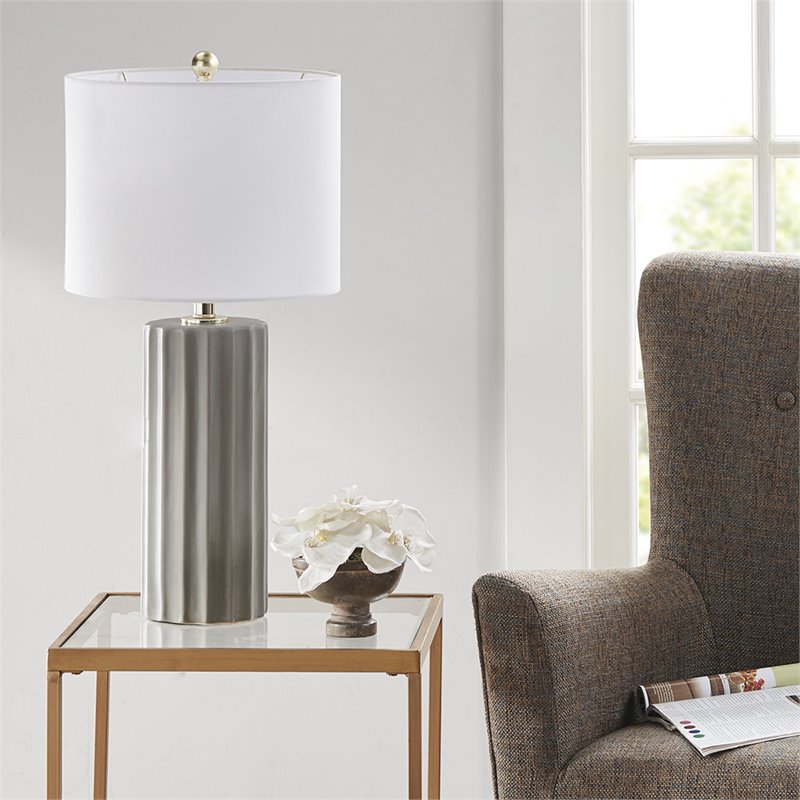 Martha Stewart Regina Modern Fabric and Ceramic Table Lamp in Gray