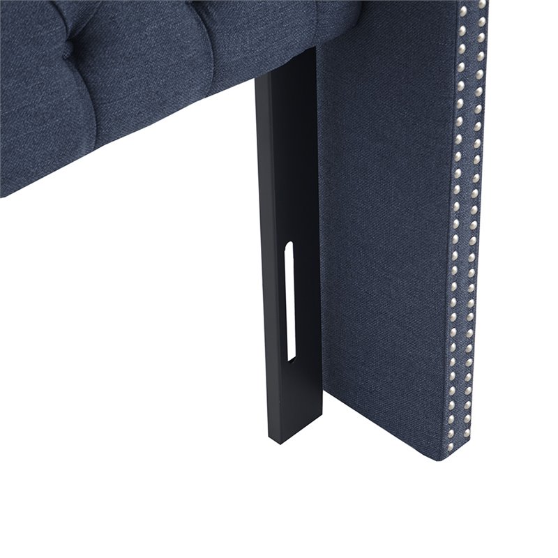 Madison Park Amelia Wood and Polyester Fabric Queen Headboard in Navy