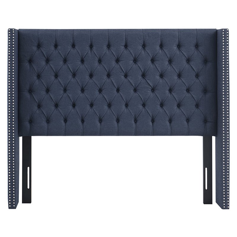 Madison Park Amelia Wood and Polyester Fabric Queen Headboard in Navy