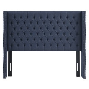 Madison Park Amelia Wood and Polyester Fabric King Headboard in Navy
