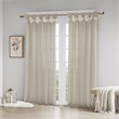 Madison Park Rosette Faux Linen Fabric Floral Cuff Tab Top Window Panel in Cream