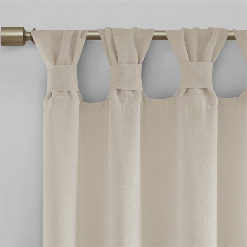 Madison Park Rosette Faux Linen Fabric Floral Cuff Tab Top Window Panel in Cream