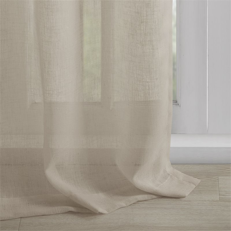 Madison Park Rosette Faux Linen Fabric Floral Cuff Tab Top Window Panel in Cream