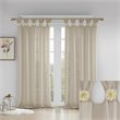 Madison Park Rosette Faux Linen Fabric Floral Cuff Tab Top Window Panel in Cream