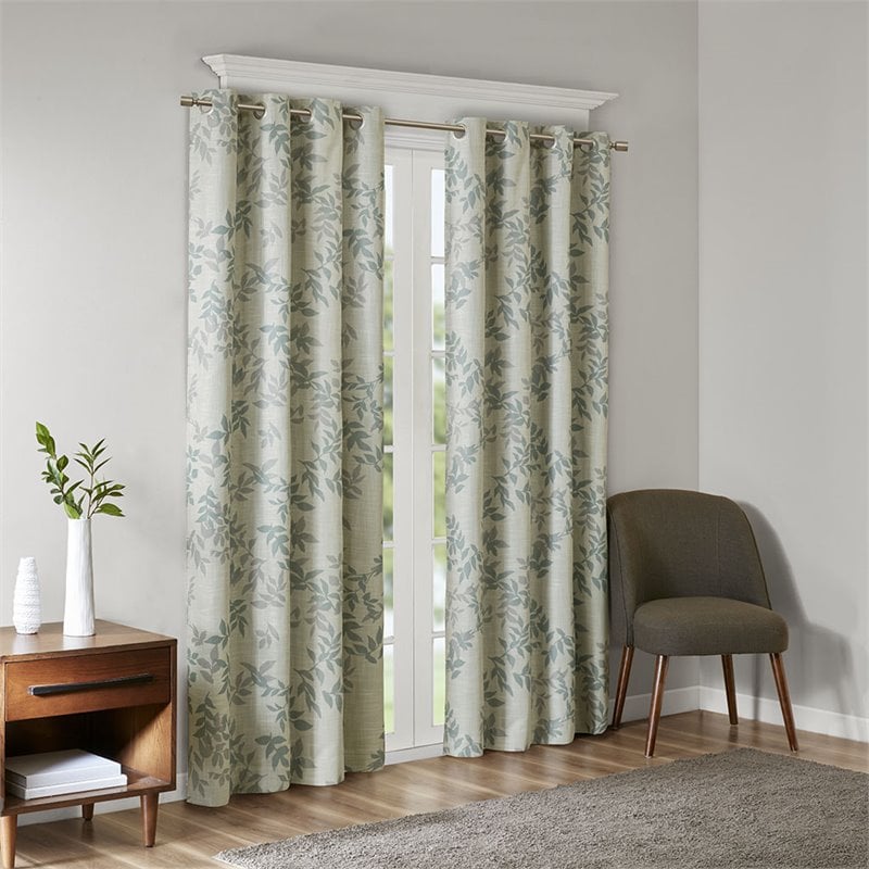 SunSmart Julie Polyester Fabric Botanical Blackout Window Panel in Ivory/Blue
