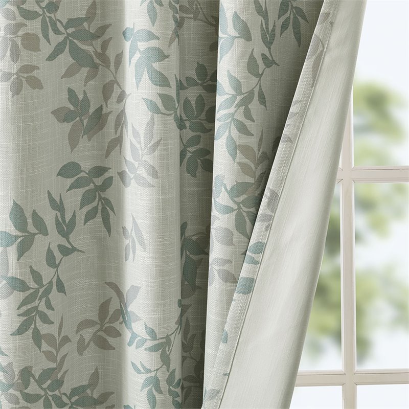 SunSmart Julie Polyester Fabric Botanical Blackout Window Panel in Ivory/Blue