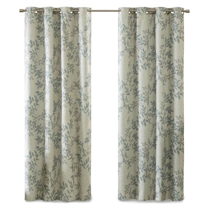 SunSmart Julie Polyester Fabric Botanical Blackout Window Panel in Ivory/Blue