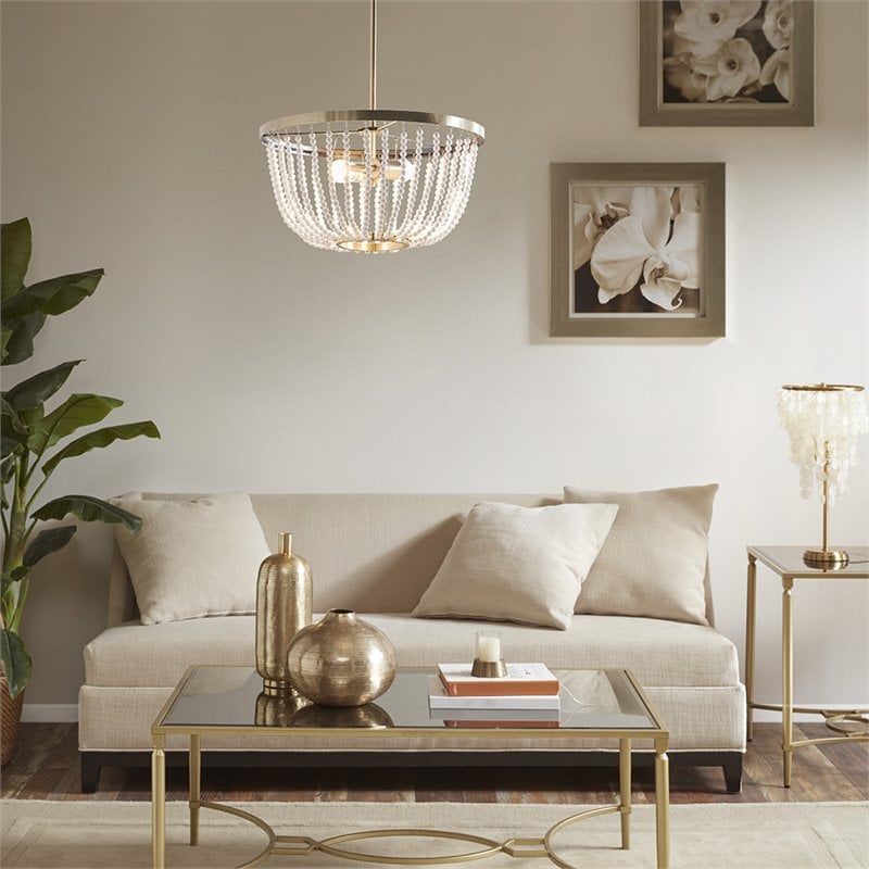 Hampton Hill Melrose Modern Metal Chandelier in Antique Brass/White